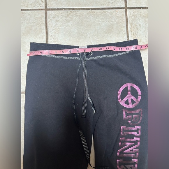 Y2K PINK VS jogger pants black peace sign womens small 2008 drawstring 28L - Picture 4 of 7
